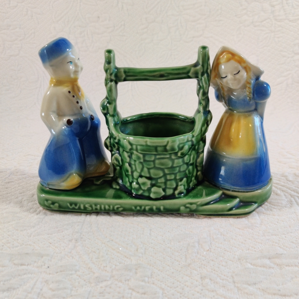 Vintage Ceramic Jack And Jill At The Wishing Well Flower Pot, Made In The USA